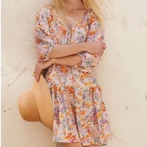 H&M Multicolor Floral Balloon Sleeve Dress